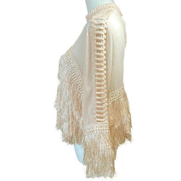 Coastal Cowgirl Blouse Layered Fringe Romantic Sleeve Cutouts Top Size Large - Picture 2 of 14